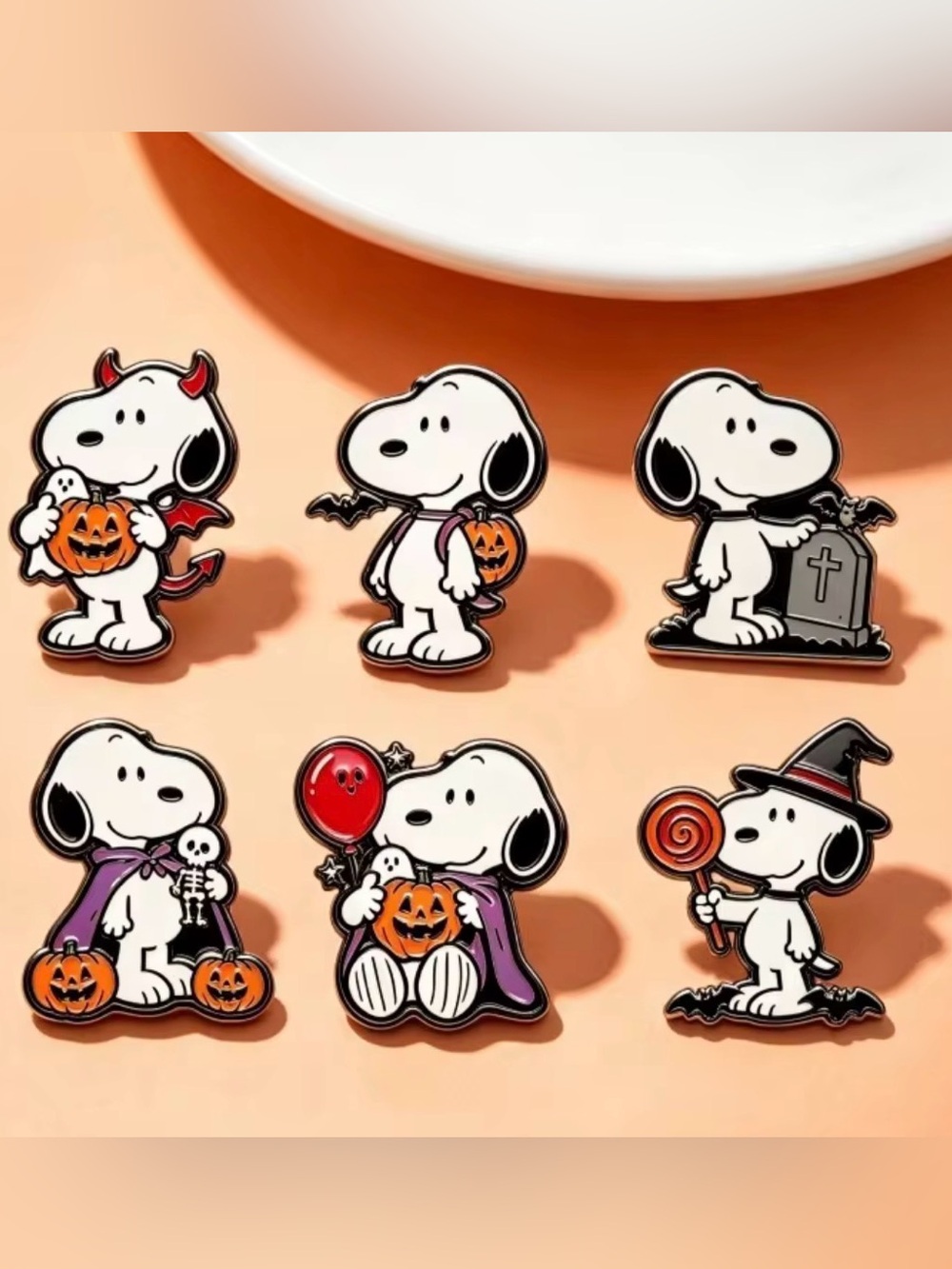 new Snoopy Halloween Enamel Pin Set Lot 6 PC Peanuts Spooky Witch Vampire Devil